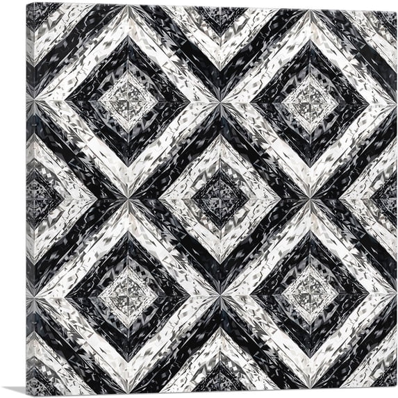 ARTCANVAS Diamond Black White Pixel Jewel Canvas Art Print - Size: 12" x 12" (1.50" Deep)