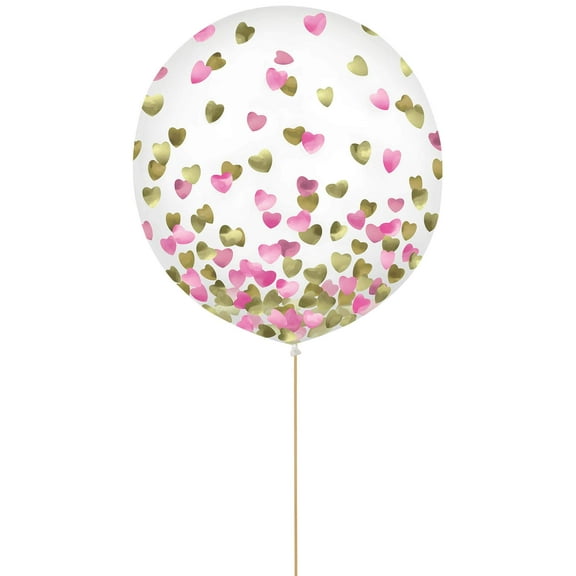 Latex Confetti Balloons | Pink and Gold Hearts - 24" | Pack of 2