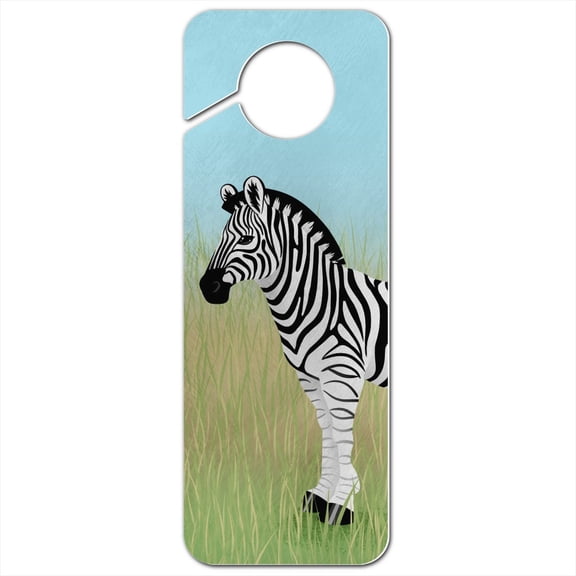 Zebra in Grasslands Plastic Door Knob Hanger Sign