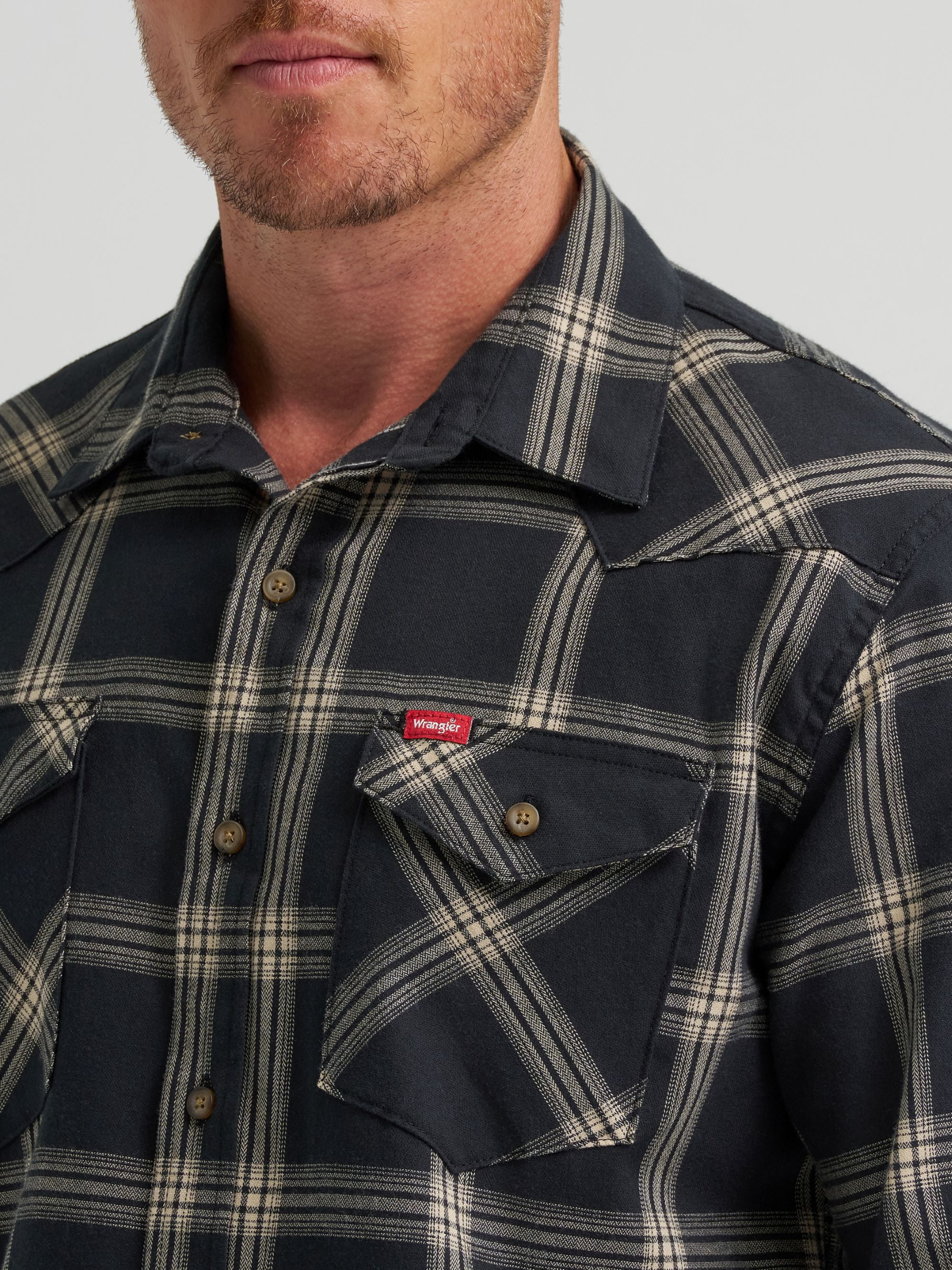 Wrangler® Men's Slim Fit Long Sleeve Woven Twill Shirt with Sunglasses Cleaner, Sizes S-5XL