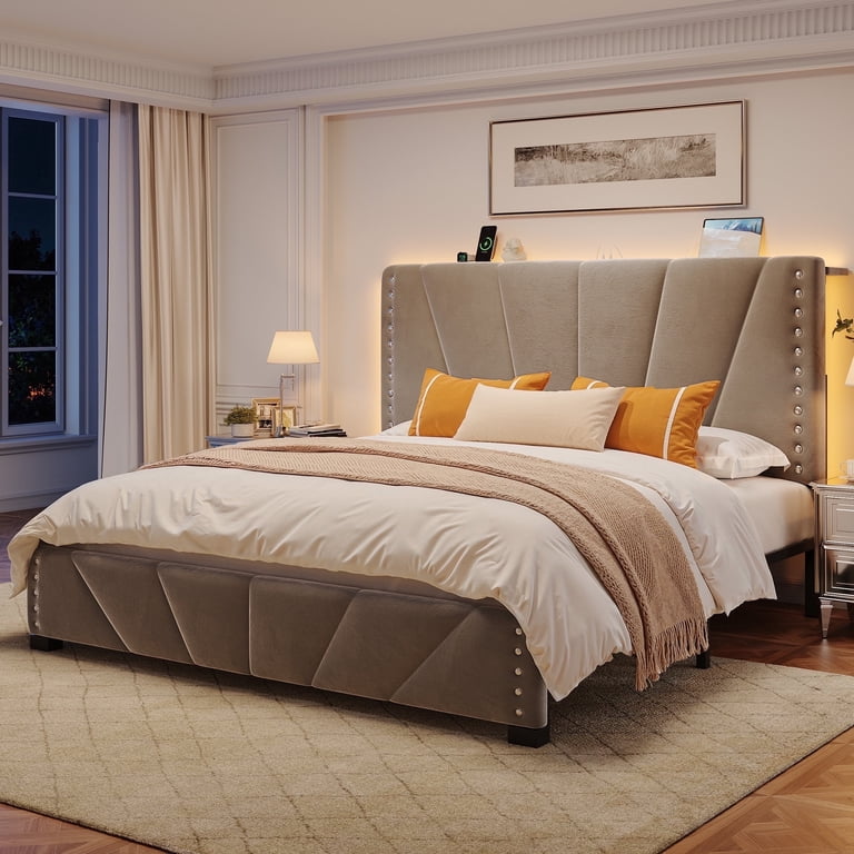Romorgniz Queen Bed Frame with LED Lights and Charging photo 8