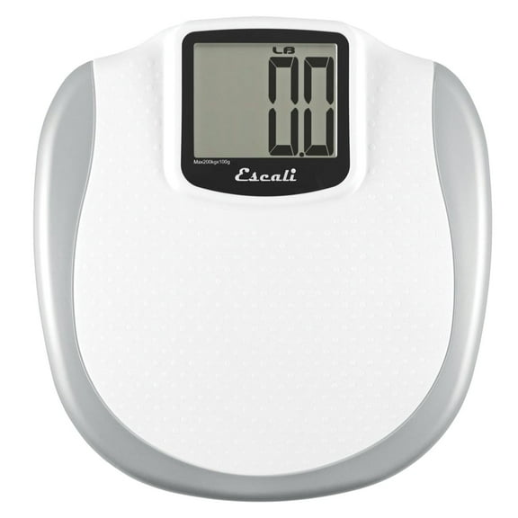 Escali XL200 Extra Large Bathroom Body Scale, Non-Slip Surface, LCD Digital Display, 440lb Capacity, White/Grey