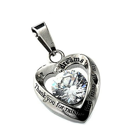 Mother in Law Heart Stainless Steel CZ Pendant