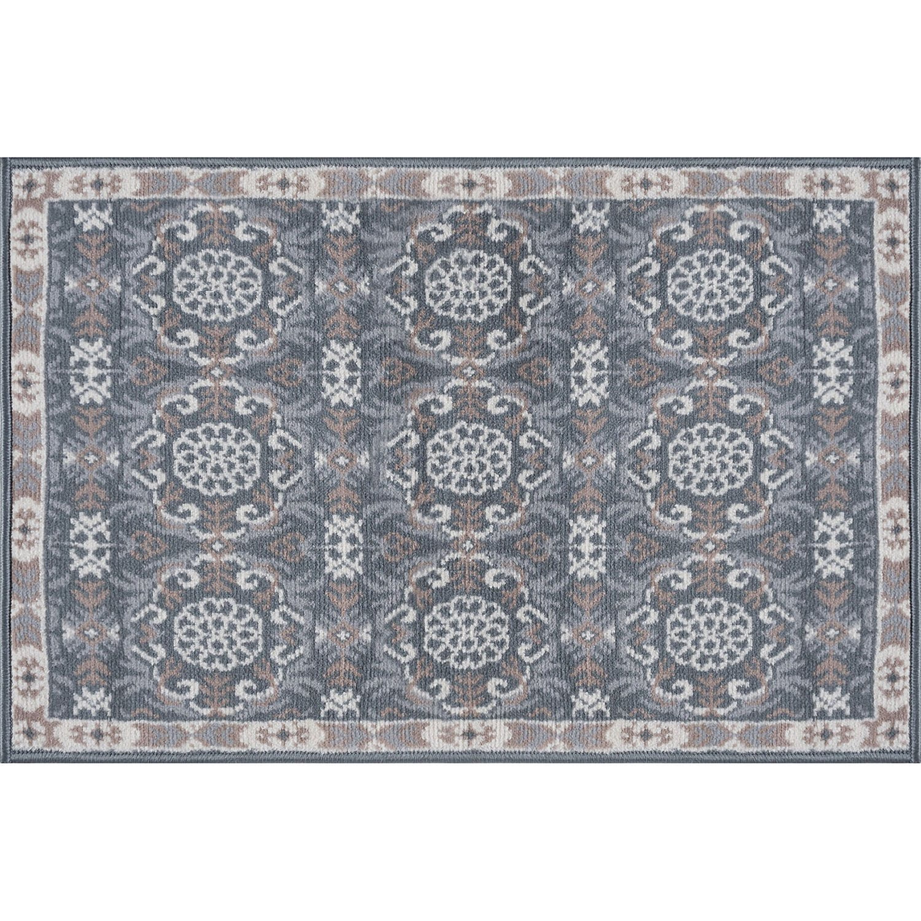 Hampton Traditional 2' x 3' Gray and Beige Polypropylene Indoor Area Rug