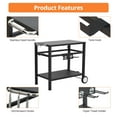 thumbnail image 3 of Juiluna Outdoor Grill Cart Pizza Oven Stand, BBQ Prep Table with Wheels & Hooks, Side Handle, Double-Shelf Grilling Cart Tabletop Griddle Cooking Station for Bar, Patio, Camping, Home (Black), 3 of 7