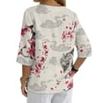 thumbnail image 2 of Xoenoiee Tiger Plum Blossom Cloud Print Womens Tops 3/4 Sleeve Button Down Shirts Casual V Neck Tunic Blouses Pleated Fashion Summer Tees 2026, M, 2 of 7