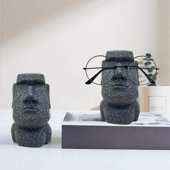 Classic Easter Island Statue Glasses Holder, Easter Island Head Statue Glasses Stand, Easter Decoration Ornament for Nightstand Desktop Home & Office, Resin Sculptures Gifts for Men & Women