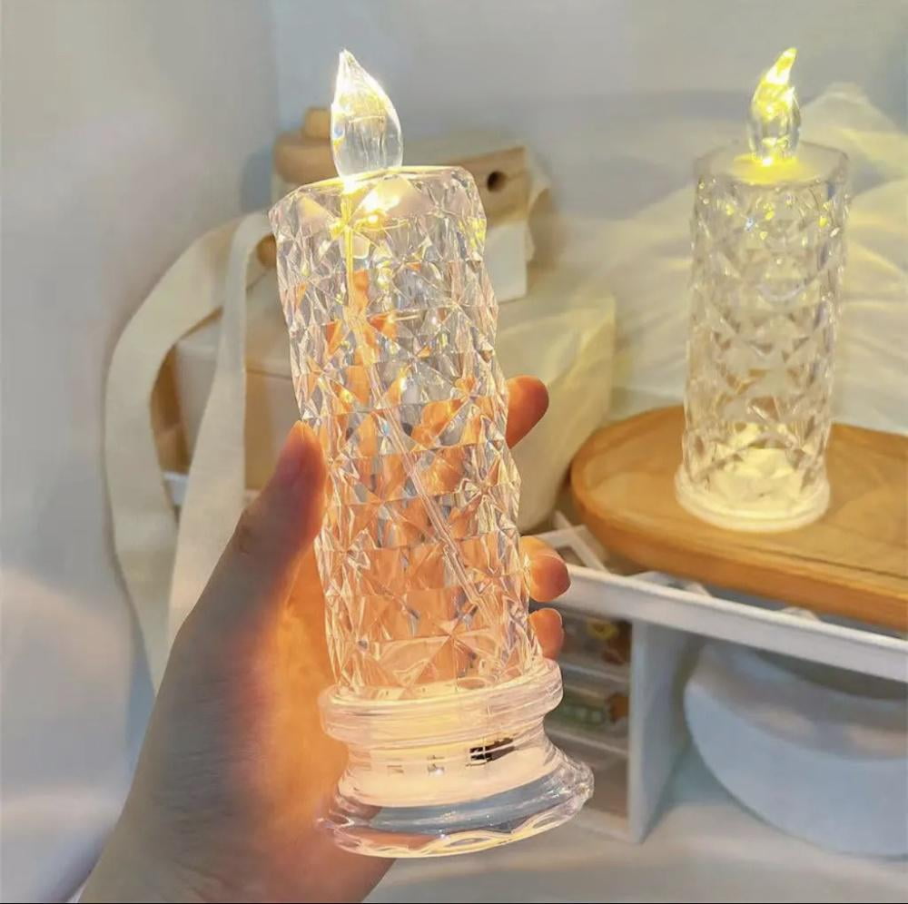 LED Electronic Candle Decor, Rose Pattern Plastic Candle for Birthday Wedding Centerpiece, Flameless Glowing Prop Light