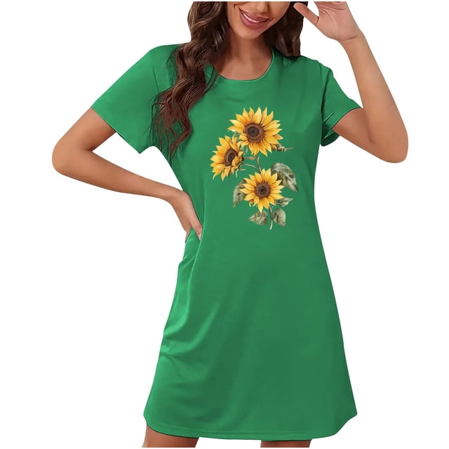 DPTALR Chemise de Nuit Courte Surdimensionnée pour Femmes Imprimé Poitrine Manches Courtes
