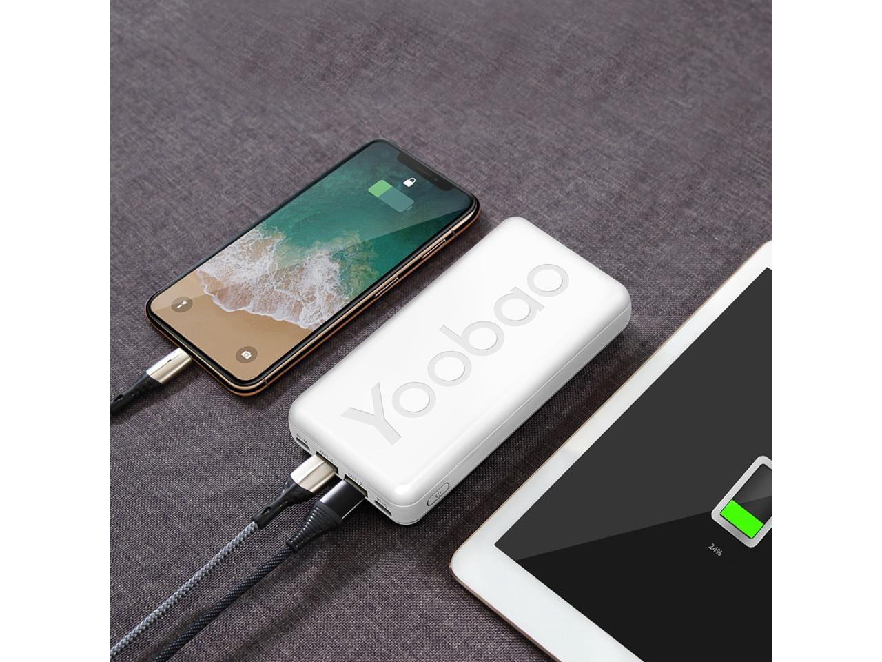Portable Battery Backup Charger 20000mAh Compact External Power Bank, Compatible with iPhone Samasung Google OnePlus Phones & More Micro & USB-C Battery /White P20T