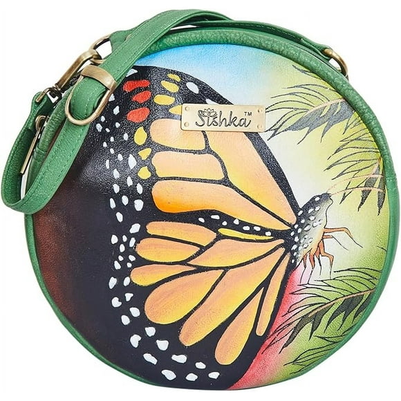 Sishka Sac Bandoulière pour Femmes avec Papillon Peint à la Main – Sac à Main Ovale Artistique en Cuir, Cadeau de Voyage pour Dames