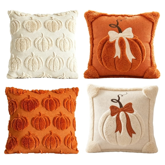 Fall Pillow Covers Pumpkin Fall Decor 18x18 Orange | Fall Decorations for Home, Plush Faux Fur Farmhouse Accent Pillowcases, Porch Sofa Couch Cushion Bed Livingroom 1PC