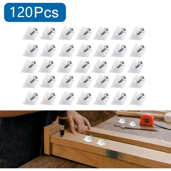 120Pcs Furniture Chest Drawer Bottom Repair Fixing Mending Wedges Drawer Plastic Angle Code Bracket Fastener with Screws, White