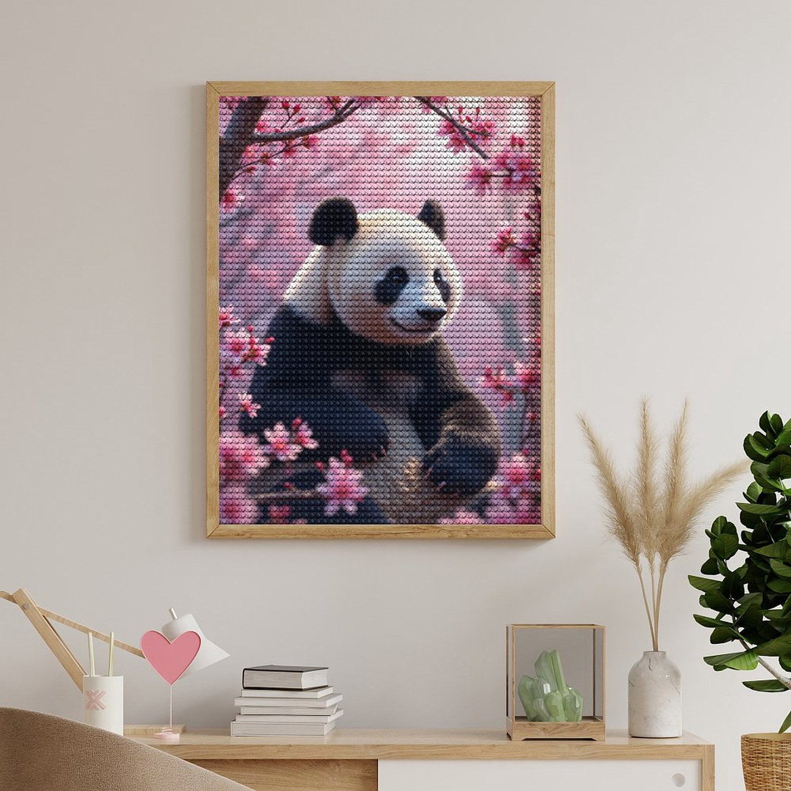 Diamond Art Kits for Adults, Panda Cherry Blossom Scene 5D Diamond Painting Kits for Adults Beginners, DIY Full Drill Diamond Painting, Gem Art and Crafts 12x16