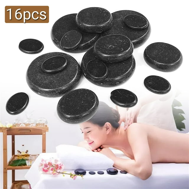 16 Pcs Massage Stones Kit Set Hot Heater Spa Rock Basalt Black Stone Massager