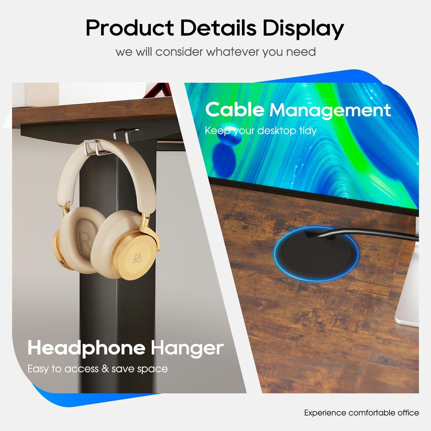 Electric Standing Desk 48x24 Inch Height Adjustable Desk Large Space Office Computer Desk with Headphone Holder 2 Memory Function for Home Office,Brown