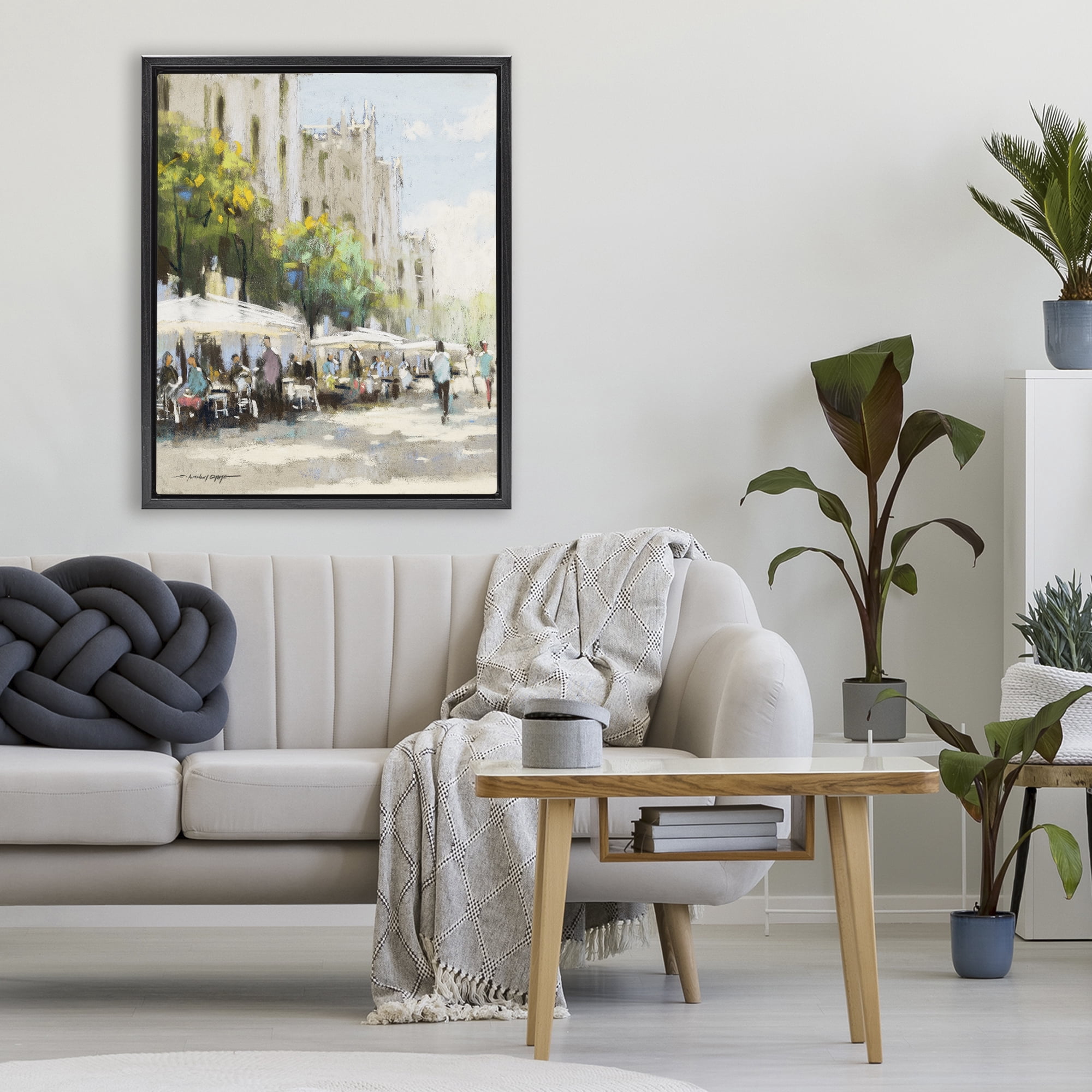 Stupell Industries Street Cafe on Boulevard Black Framed Floater Canvas Wall Art, design by Anthony Orme