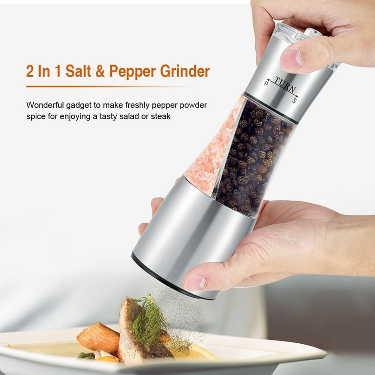 Pepper and Salt Grinder 2 in 1 Stainless Steel Manual Salt Pepper