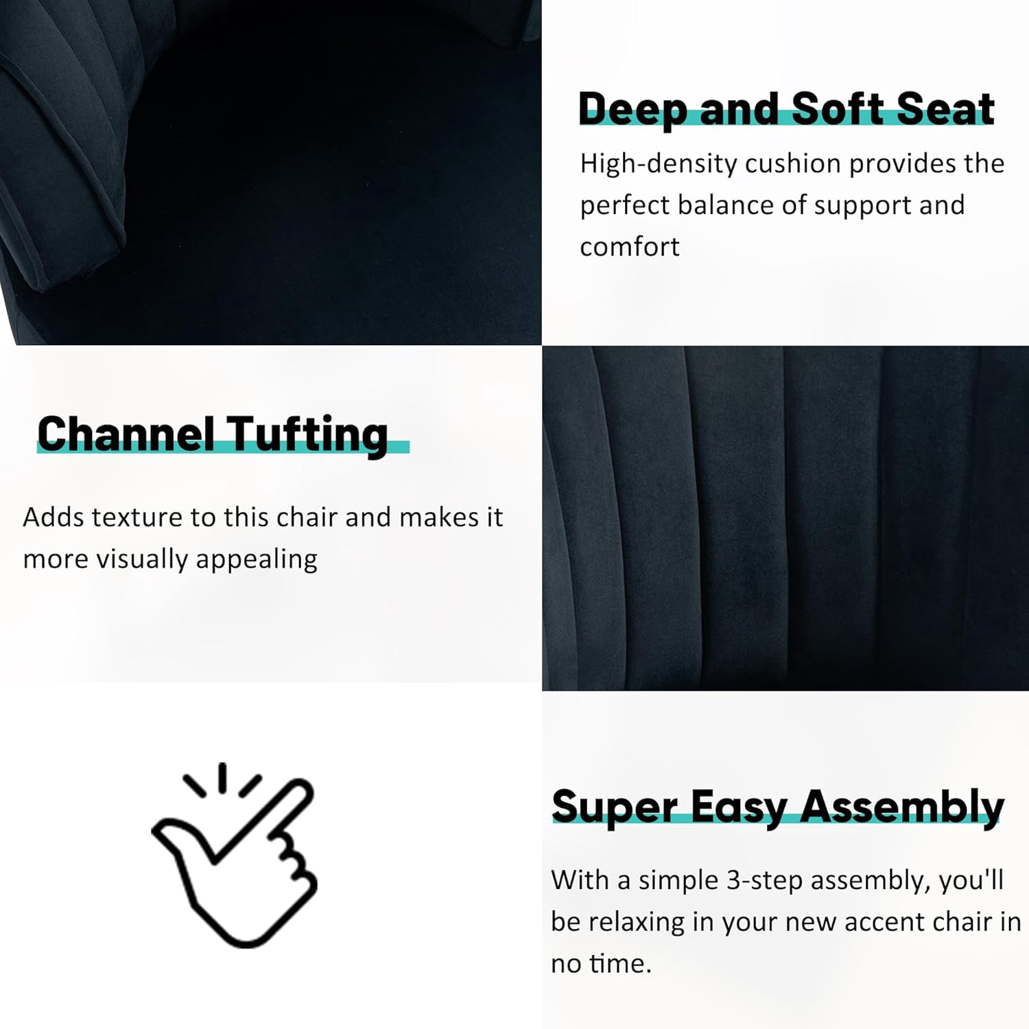 Aukfa 360-Degree Swivel Barrel Chair, Modern Velvet Round Accent Chair for Nursery and Living Room, Black