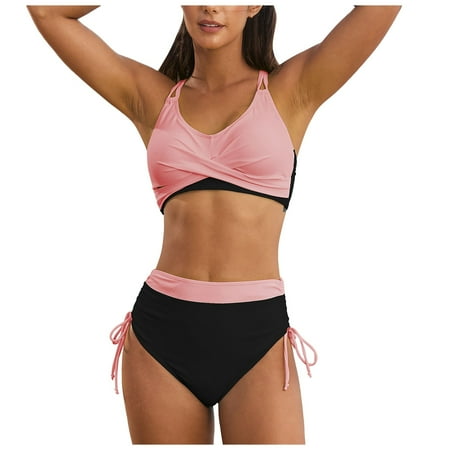 Sunka Plus Size Swimsuit for Women 2 Piece Two Piece Tankini Swimsuits for Women Striped Tank Top with Boyshorts Plus Size Tummy Control Modest Bathing Suits (Black XL)