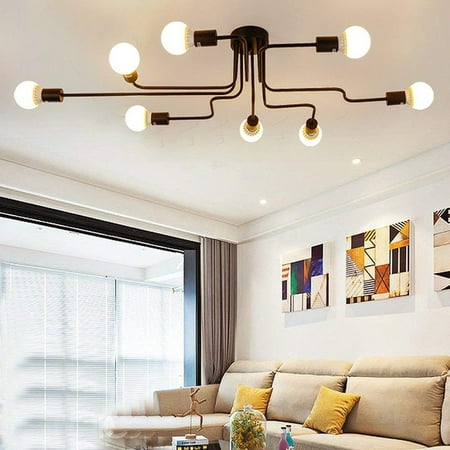 - Industrial Ceiling Light, SUN RUN Creative Retro 8-Light Fixture Chandeliers Vintage Metal Semi Flush Mount Pendant Lamp with Painted Finish for Dining Room Kitchen