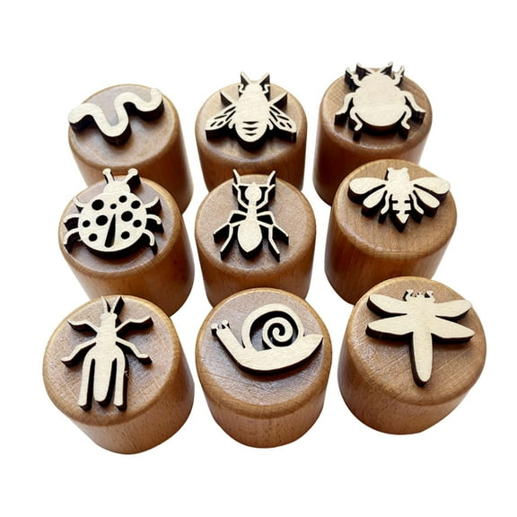 yotijay 9x Wooden Stamps for Kids Stamps Decorative Creative Pottery Tools for DIY Craft