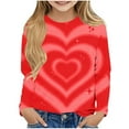 thumbnail image 2 of Red Gradient Heart Print Girls Long Sleeve Top - Sparkly Soft Stretch Crewneck, Easy Care Casual Shirt for Girls 3-13 Years,Size 9 T, 2 of 5