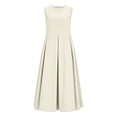 thumbnail image 6 of QUNYINEY Long Sundress for Women A Line Sleeveless Solid Cotton Linen Tank Dress Crew Neck Loose Fit Summer with Pockets Dresses, 6 of 8
