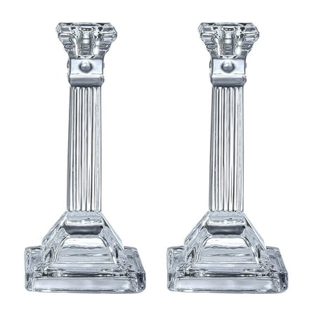 Tall Crystal Candlesticks Square Base Fluted Design - Pair ...