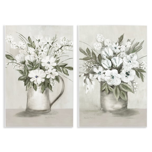 Stupell Industries Country Vases with Bouquets Plants & Flowers Painting Unframed Art Print Wall Art, 10 x 15, Set of 2