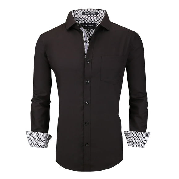 Alex Vando Mens Dress Shirts Wrinkle Free Regular Fit Stretch Rayon Button Down Shirt,Black,L