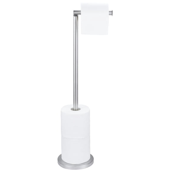 Toilet Paper Holder Stand, Standing Bathroom Toilet Roll Holder with Storage, Silver Finish