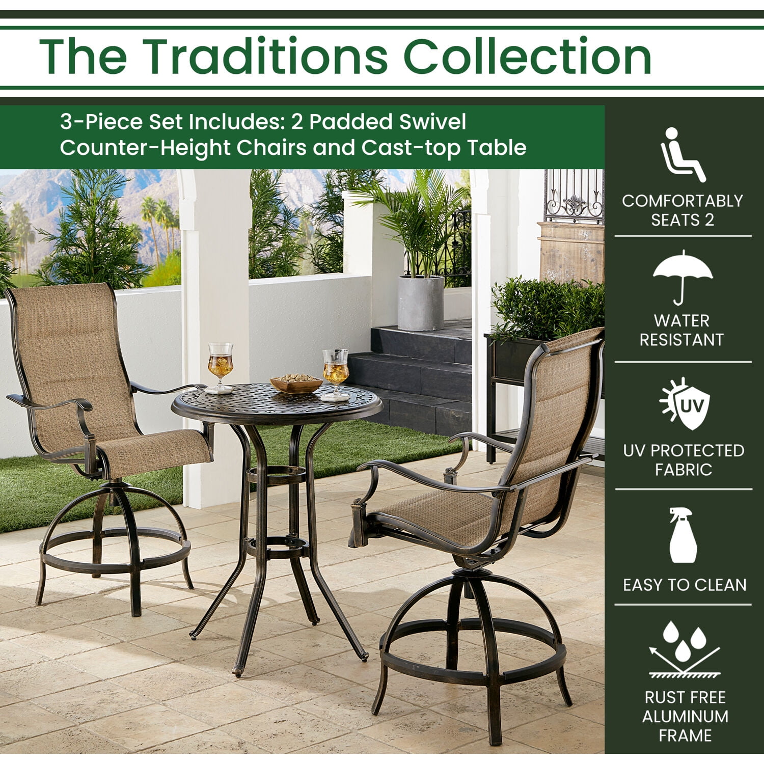 Hanover Traditions 3 Piece Outdoor High Dining Patio Set 2