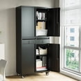 thumbnail image 3 of Armoire de Rangement en Métal Robuste de 73 Pouces avec Portes Verrouillables, 2 Tiroirs, Tablettes Réglables et Roues, Organisateur d'Outils en Acier de 200 Lb par Tablette pour Maison, Bureau, Garage, Atelier, Blanc/noir, 3 of 8