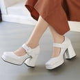thumbnail image 2 of Mary Jane Shoes Women,Elegant High Heels Retro Square Toe Dressy Stylish Mary Jane Shoes for Stylish Occasions,Women Mary Jane Shoes,01 White,9, 2 of 8