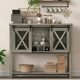 thumbnail image 1 of DSstyles Coffee Bar Cabinet, Farmhouse Sideboard Buffet Cabinet with Sliding Barn Doors, Wine Racks, Open Storage Shelf, for Kitchen, Dining Room, Entryway,White/Grey, 1 of 8