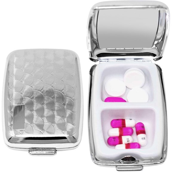 Set of 2 Etched Rectangular Pocket Purse Pill Box & Organizer With Dual Compartments (Swirls - Engraveable)