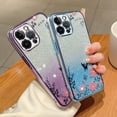 thumbnail image 3 of Compatible with iPhone Case,Glitter Flower Floral Clear Electroplated Bumper Camera Lens Protection Soft Shockproof Cover Phone Case (Purple,iPhone 15), 3 of 5