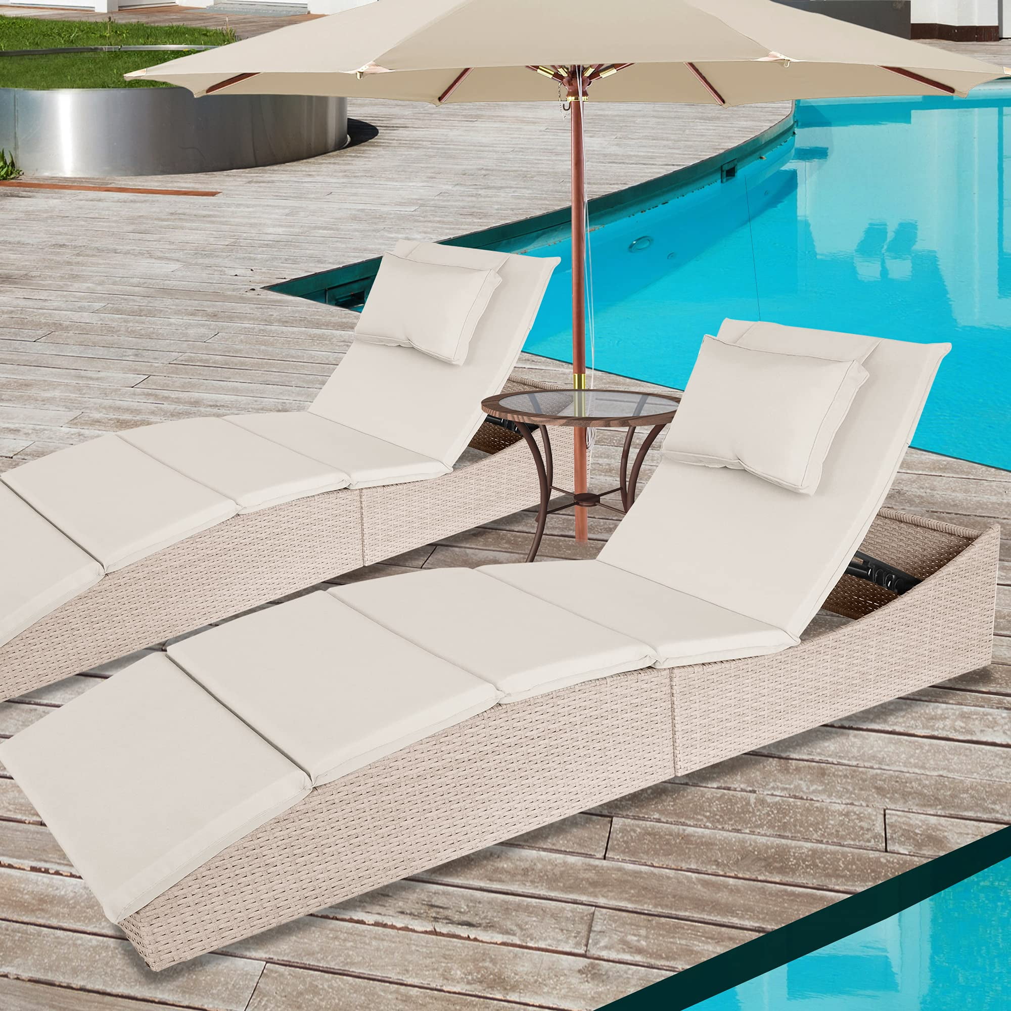 Folding Pool Lounge Chair for Outside Pool, Outdoor Adjustable Chaise Lounge Chair, Fully