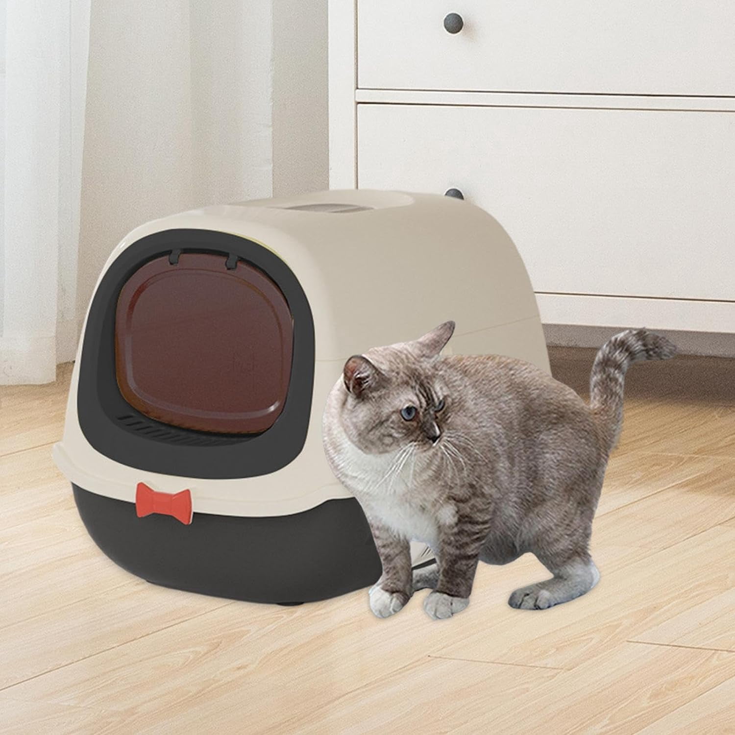 Cat Litter Tray  with UV and Scoop,Cat Litter Box Non-Sticky, Easy Clean, Anti-Urine Leakage