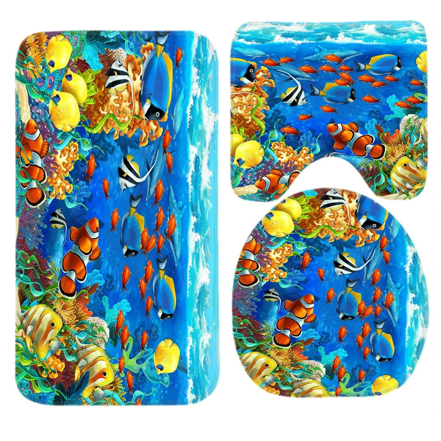 CHAPLLE Ocean Tropical Fish Coralndersea World Fish 3 Piece Bathroom