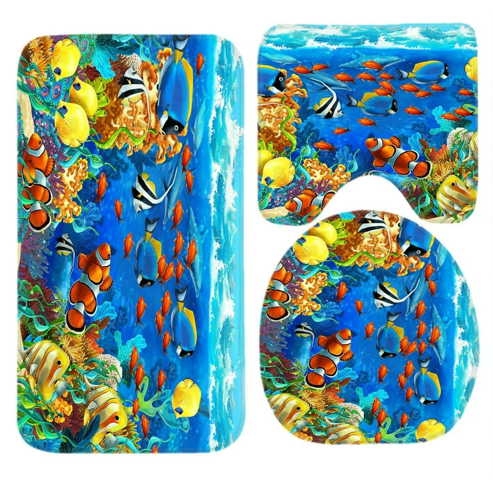 CHAPLLE Ocean Tropical Fish Coralndersea World Fish 3 Piece Bathroom