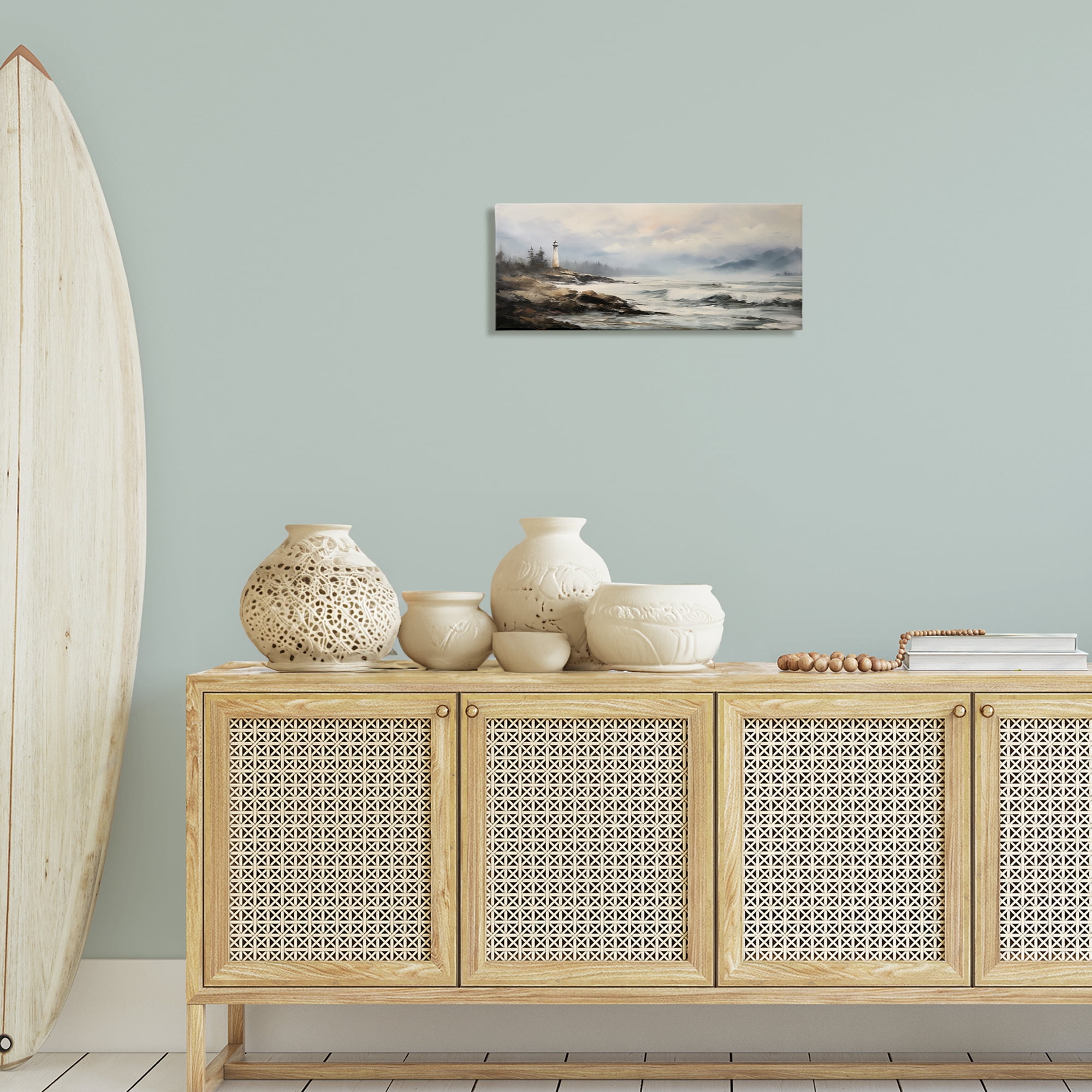 Stupell Industries Coastal Lighthouse Waves Coastal Painting Gallery Wrapped Canvas Art Print Wall Art, 24 x 10