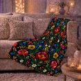 thumbnail image 5 of Vibrant Folk Art Floral Botanical Black Cheerful Decorative, Warm Flannel Blanket for Sunroom and Reading Nook, Festive autumn celebration Scene, Art Lovers autumn celebration Gift, 5 of 7