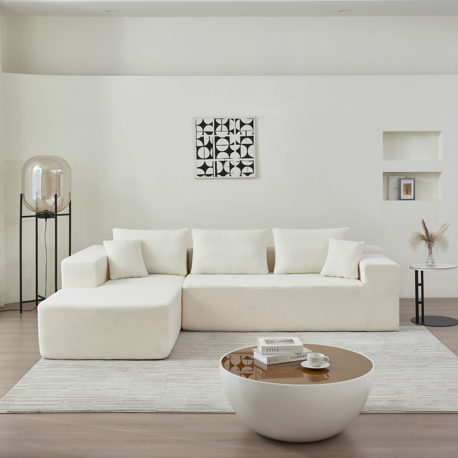 Gewnee Modern Lamb Modular High Density Sponge L Shaped Modern Sectional Sofa Couch with Chaise Lounge & Pillows, Upholstered Corner Cloud Couch for Living Room,