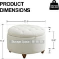 thumbnail image 2 of 24'' Round Ottoman Coffee Table with Storage, Upholstered Tufted Ottoman with Flip Tray, Solid Wood Legs for Living Room, Bedroom, Beige, 2 of 13