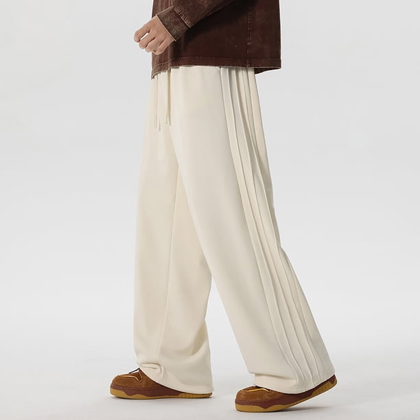 Ceisia Men's Wide-Leg Relaxed Sweatpants | Elastic Waist Side Layered Stripe Casual Pants (Multiple Solid Colors) Gifts
