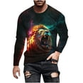 thumbnail image 2 of Yaoyar Men's T-Shirt Novelty Long Sleeve Tops 3D Lion Graphic Print Pullover Blouses Casual Round Neck Leisure Holiday Tees,Multicolor,XL, 2 of 5