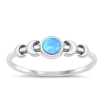 CHOOSE YOUR COLOR Blue Simulated Opal Moon Ring .925 Sterling Silver Band CZ Female Size 10