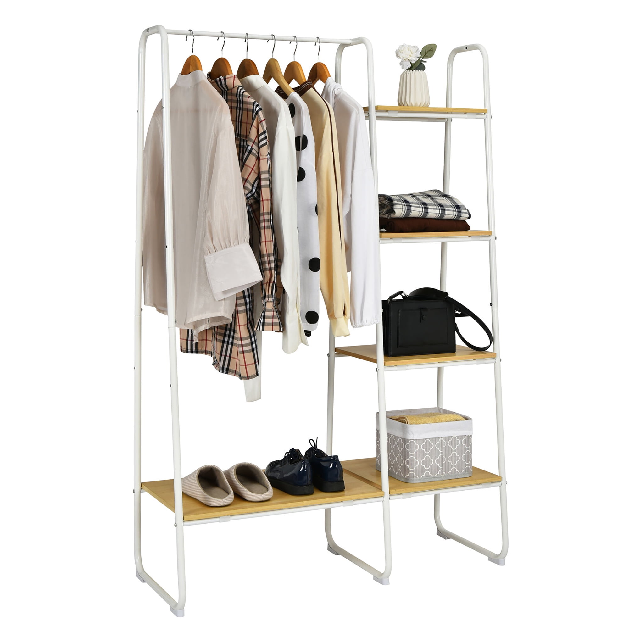 DIY Garment Rack Useful Coat Hanger Clothes Wardrobe Double Pole Free Hook Shelf 